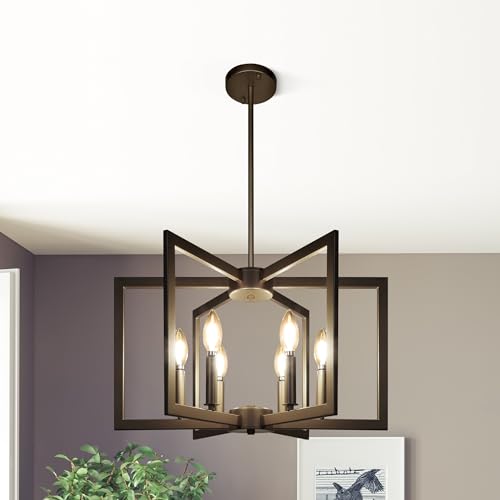 Klgxnrd 6-Light Modern Farmhouse Black Chandeliers for Entryway, Geometric Pendant Lights Kitchen Island, Hanging Industrial Metal Chandelier for Stairway Foyer Hallway Dining Room - Image 1