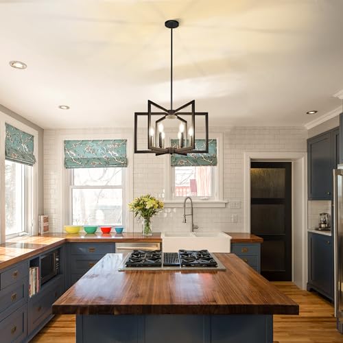 Klgxnrd 6-Light Modern Farmhouse Black Chandeliers for Entryway, Geometric Pendant Lights Kitchen Island, Hanging Industrial Metal Chandelier for Stairway Foyer Hallway Dining Room - Image 2