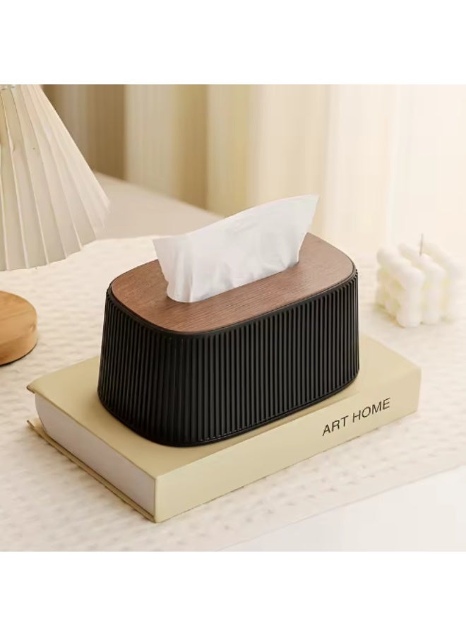 Modern Decorative Tissue Box Cover with Wooden Lid – Elegant Wavy Design for Living Room, Bathroom, Office & Home Décor - Image 2
