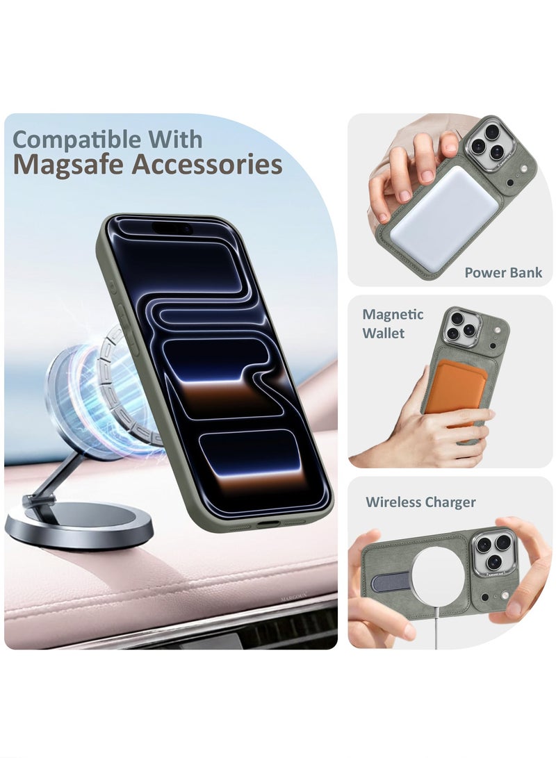 MAXORA Alcantara Soft Case for iPhone 17 Pro Max Case 6.9'' Compatible with Magsafe, Leather Protective Cover with Kickstand 360 Rotation - Grey - Image 3