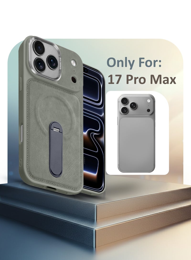 MAXORA Alcantara Soft Case for iPhone 17 Pro Max Case 6.9'' Compatible with Magsafe, Leather Protective Cover with Kickstand 360 Rotation - Grey - Image 5