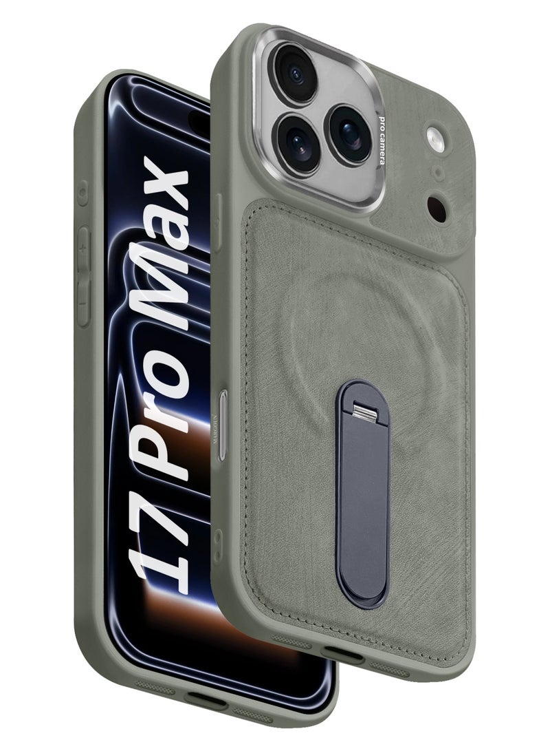 MAXORA Alcantara Soft Case for iPhone 17 Pro Max Case 6.9'' Compatible with Magsafe, Leather Protective Cover with Kickstand 360 Rotation - Grey - Image 1