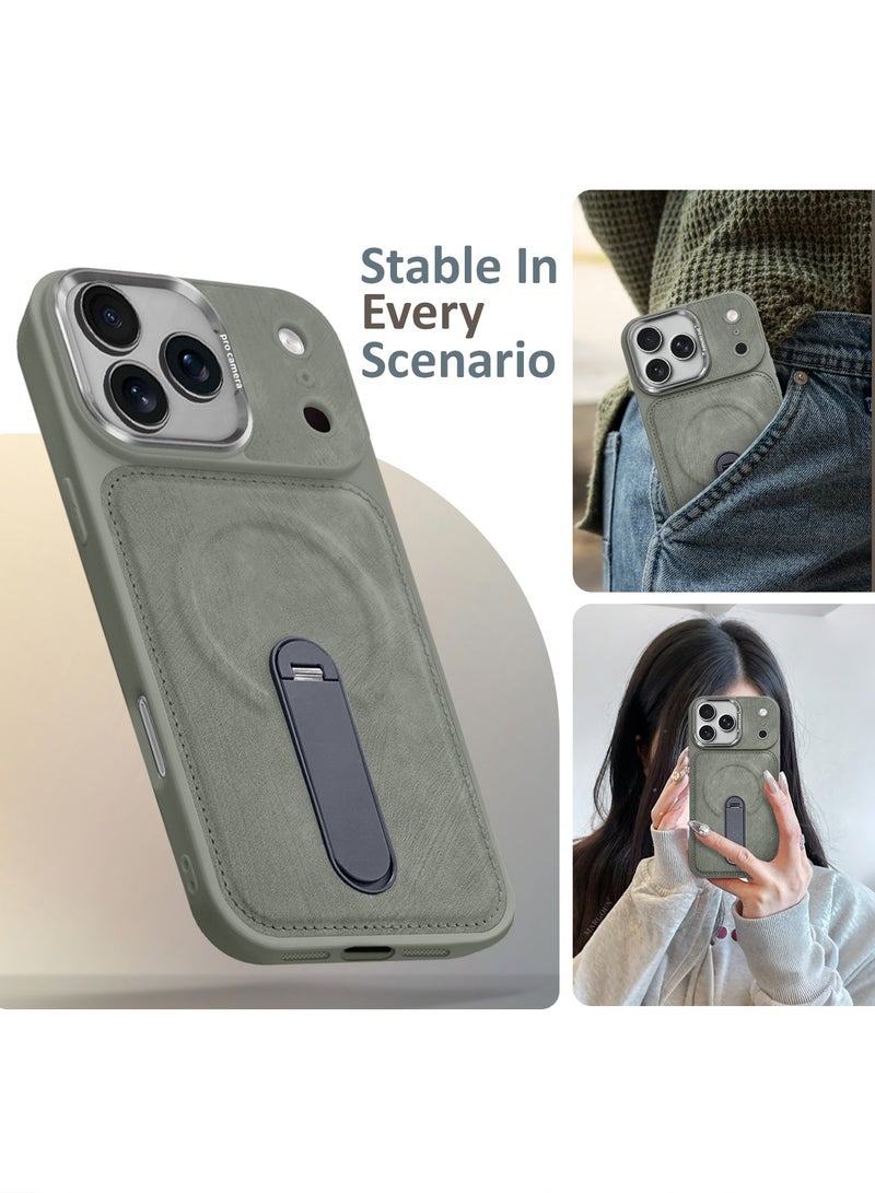 MAXORA Alcantara Soft Case for iPhone 17 Pro Max Case 6.9'' Compatible with Magsafe, Leather Protective Cover with Kickstand 360 Rotation - Grey - Image 4