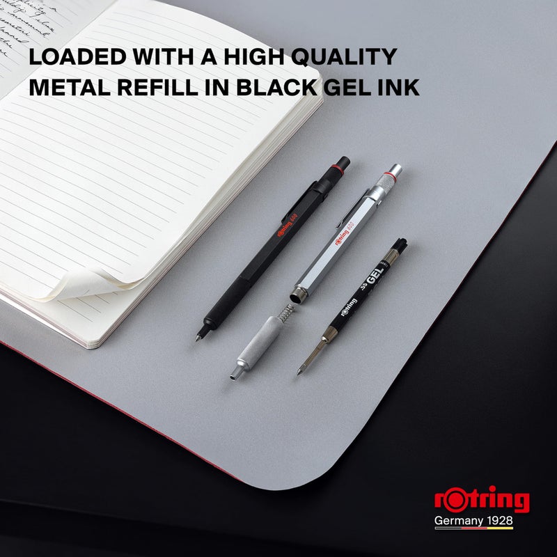 Rotring قلم جيل روتراينج 600 | 0.55 مم | حبر أسود | جسم معدني فضي | مقبض مزخرف غير قابل للانزلاق وبرميل سداسي | قابل لإعادة التعبئة - Image 5