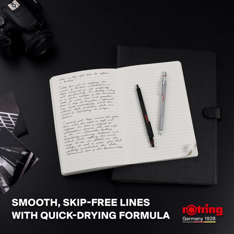 Rotring قلم جيل روتراينج 600 | 0.55 مم | حبر أسود | جسم معدني فضي | مقبض مزخرف غير قابل للانزلاق وبرميل سداسي | قابل لإعادة التعبئة - Image 2