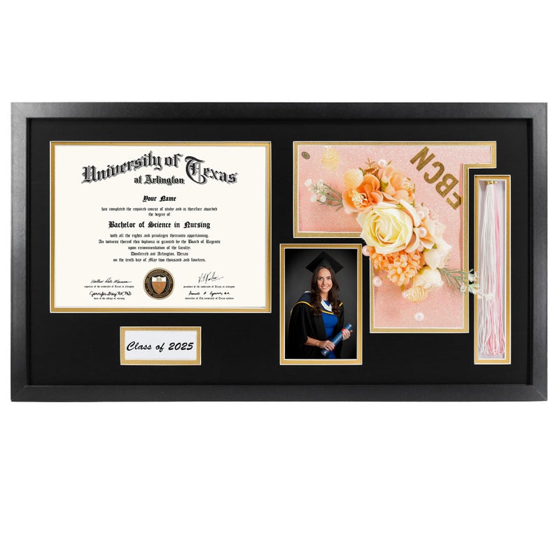 GraduationMall GraduationMall Class of 2025 Graduation Shadow Box Frame for 85x11 Diploma  4x6 Photo with Graduation Cap  Tassel Holder Wood Display Case