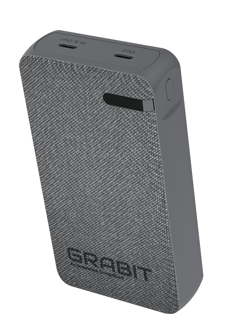 GRABIT - GPOWER-200T Power Bank 20,000mAh PD Power Bank – Fast & Stylish. Charge on the go with 20,000mAh PD fast charging and a sleek tactile fabric finish. Features dual USB-C 20W output, 4-5 phone charges, and 4-LED battery indicators. Includes USB-C to USB-C cable. Compatible with iPhone, Samsung, OnePlus, Xiaomi, Huawei, Google Pixel, iPads, and more. Perfect for travel, work, and daily use. - Image 1