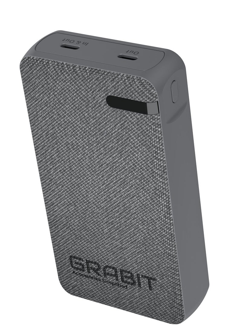 GRABIT GPOWER-200T 20,000mAh PD Power Bank – Dual USB-C 20W Fast Charging, Stylish Fabric Finish - Image 1