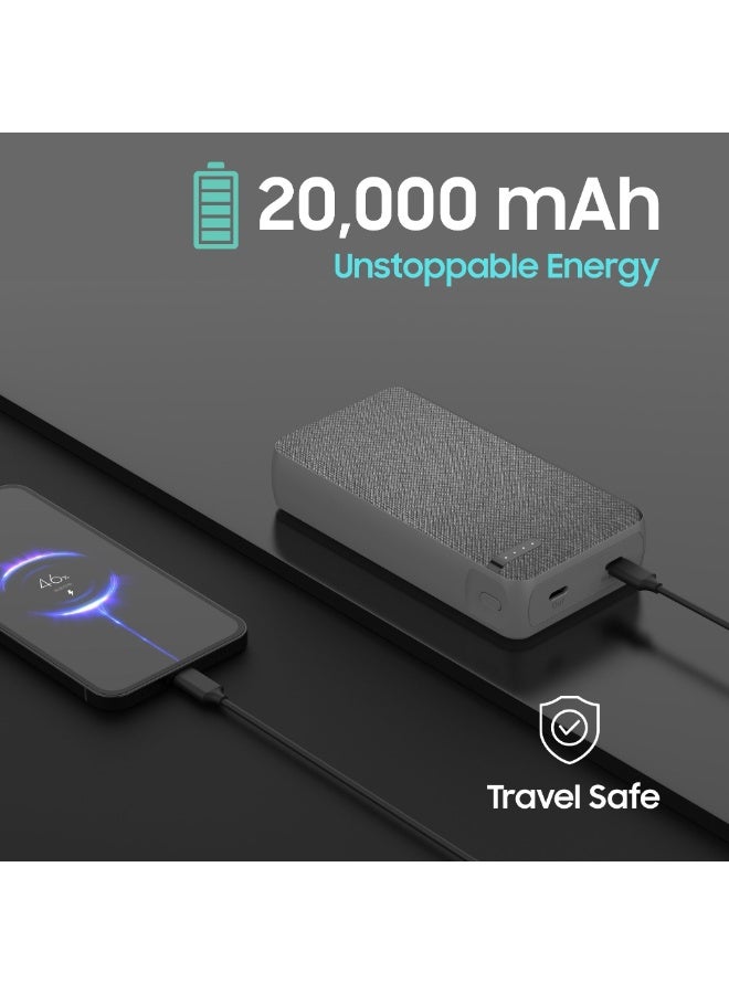 GRABIT GPOWER-200T 20,000mAh PD Power Bank – Dual USB-C 20W Fast Charging, Stylish Fabric Finish - Image 4