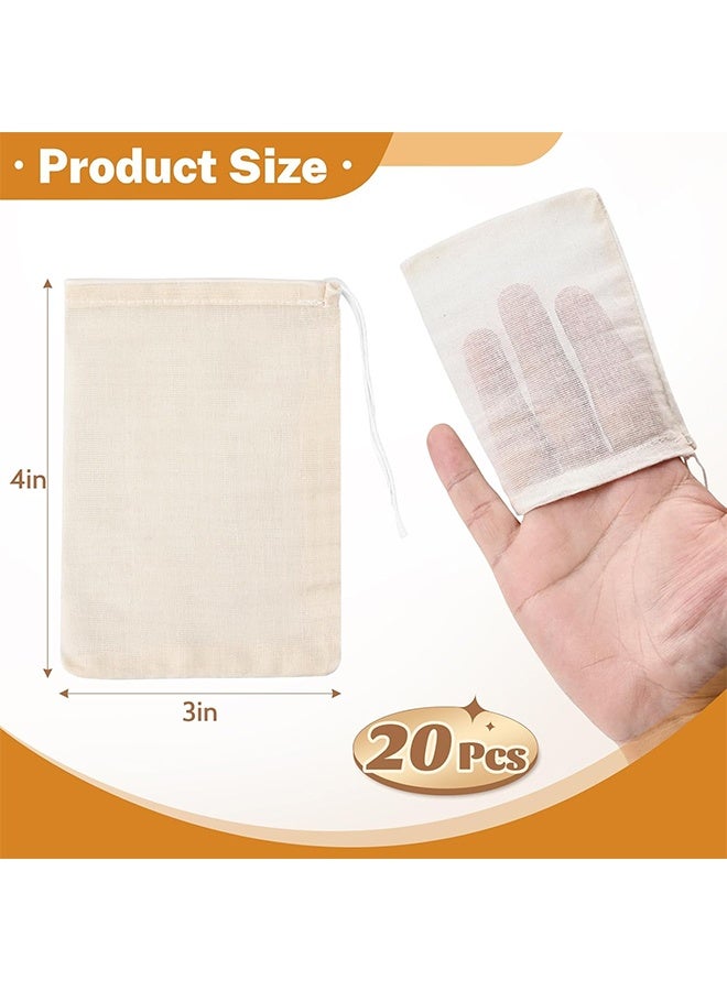 20 Pcs Muslin Bags with Drawstring, Reusable Tea Bags, Spice Bags for Cooking Soup/Herb/Loose Leaf Tea, Natural Cotton Small Cheese Cloth Bag for Straining, Sachet Bags Empty, 4 X 3 Inches - Image 2