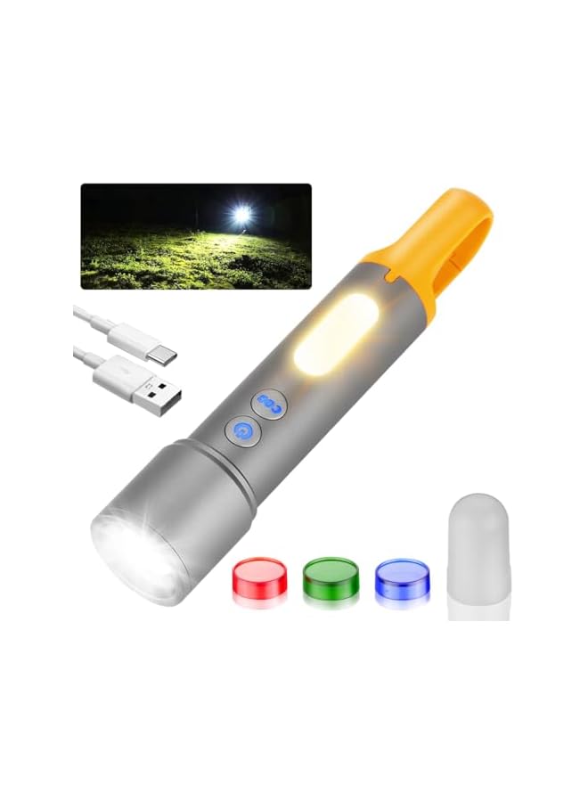 promass 20W Flashlight Rechargeable LED Handheld Flashlight 20000 Lumen with COB Side Light, Camping Light 7 Modes with Light Headshade, Battery Powered Portable Torch with Restractable Hook - Image 2