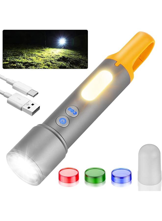 promass 20W Flashlight Rechargeable LED Handheld Flashlight 20000 Lumen with COB Side Light, Camping Light 7 Modes with Light Headshade, Battery Powered Portable Torch with Restractable Hook - Image 1