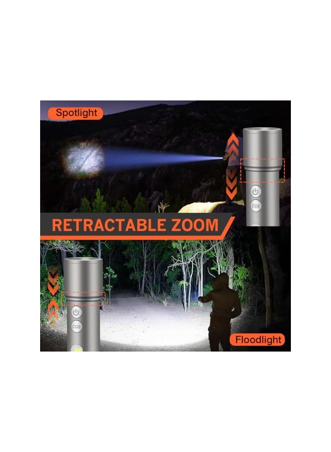 promass 20W Flashlight Rechargeable LED Handheld Flashlight 20000 Lumen with COB Side Light, Camping Light 7 Modes with Light Headshade, Battery Powered Portable Torch with Restractable Hook - Image 5