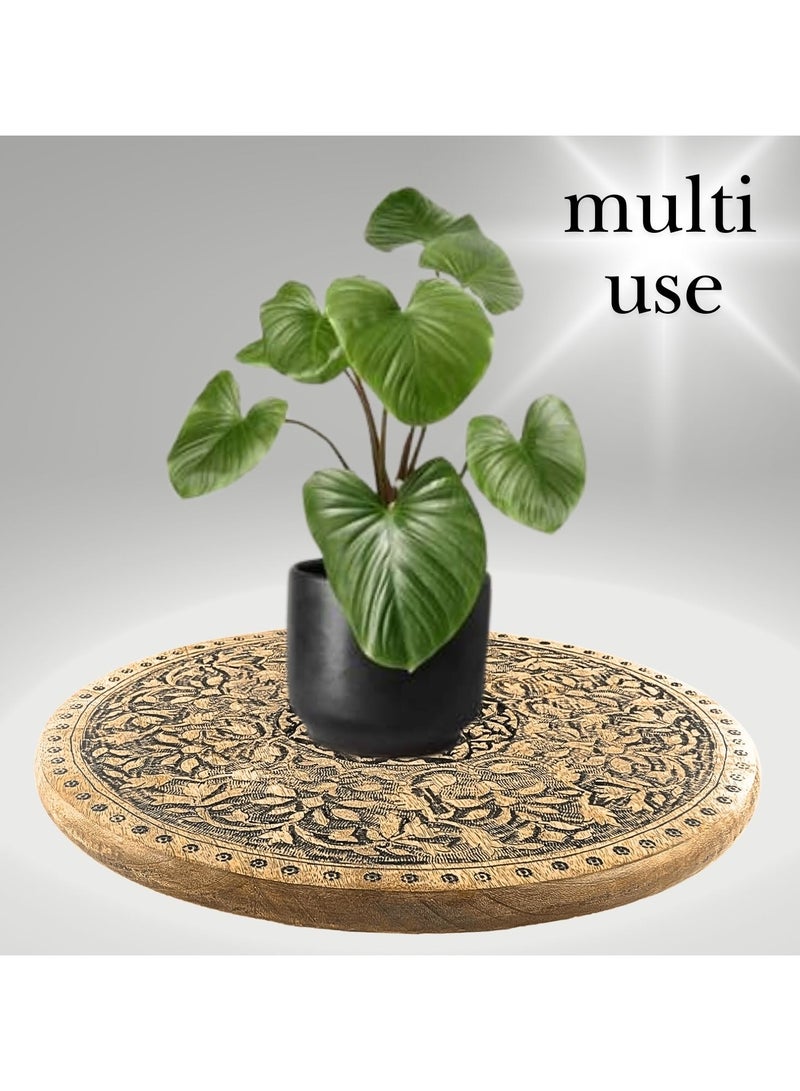 Souq DESIGNS سوق ديزاينز حامل الكيك، صينية تقديم، أطباق، طبق تقديم خشبي - طبق تقديم الكيك حامل صينية خشبية منظم صينية الخيزران 40 سم دائري  - Image 4