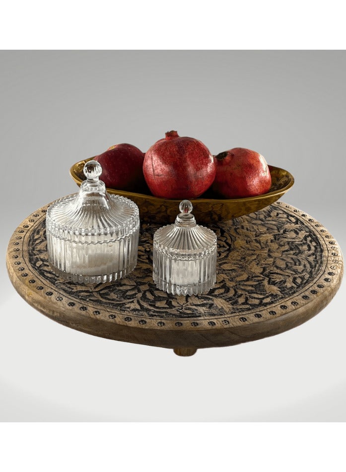 Souq DESIGNS سوق ديزاينز حامل الكيك، صينية تقديم، أطباق، طبق تقديم خشبي - طبق تقديم الكيك حامل صينية خشبية منظم صينية الخيزران 40 سم دائري  - Image 1