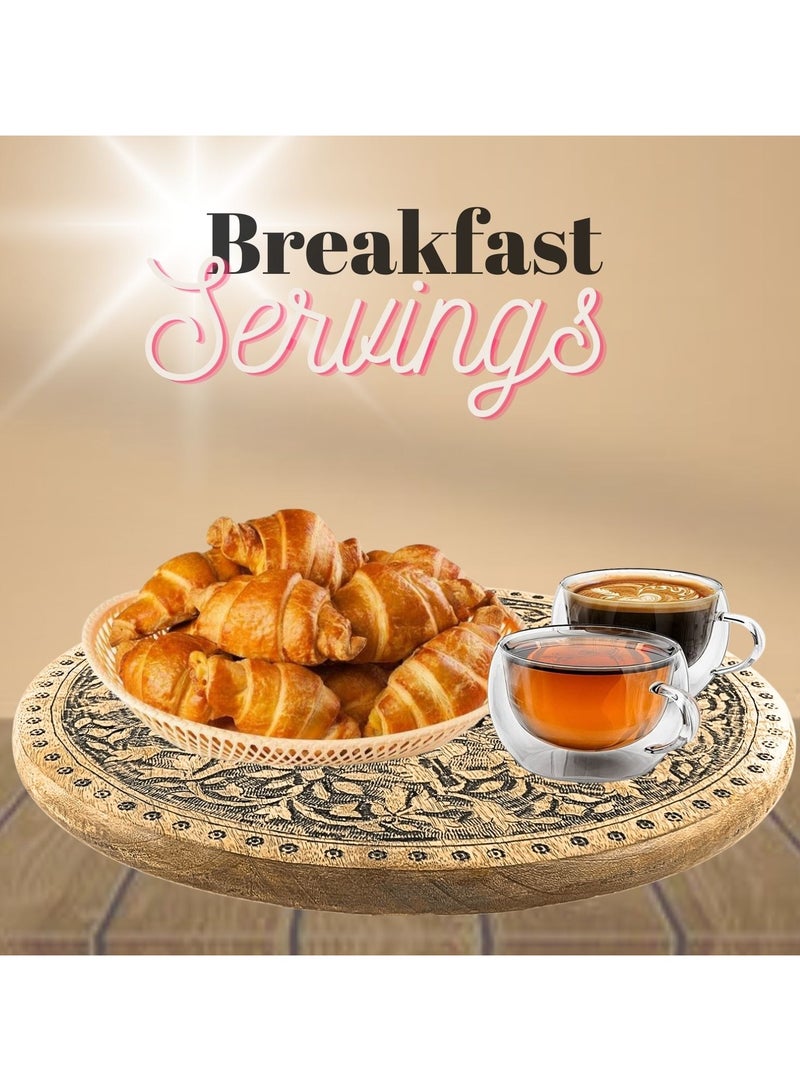 Souq DESIGNS سوق ديزاينز حامل الكيك، صينية تقديم، أطباق، طبق تقديم خشبي - طبق تقديم الكيك حامل صينية خشبية منظم صينية الخيزران 40 سم دائري  - Image 2