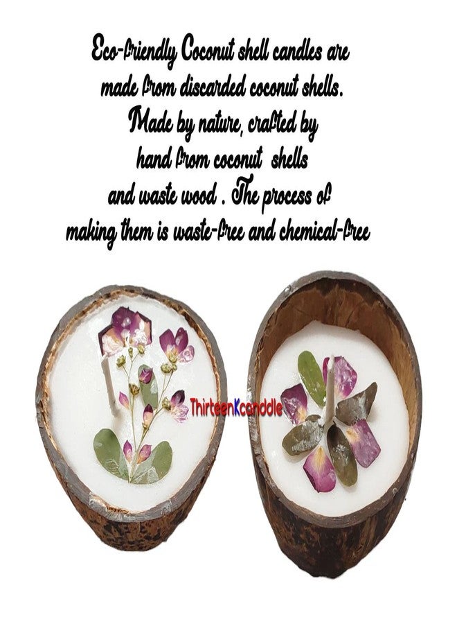 ThirteenKcanddle Coconut Shell Candles, Soy Wax, Natural, Eco-Friendly, Made with Reclaimed Coconut Shells, Flower Pressed - Image 2