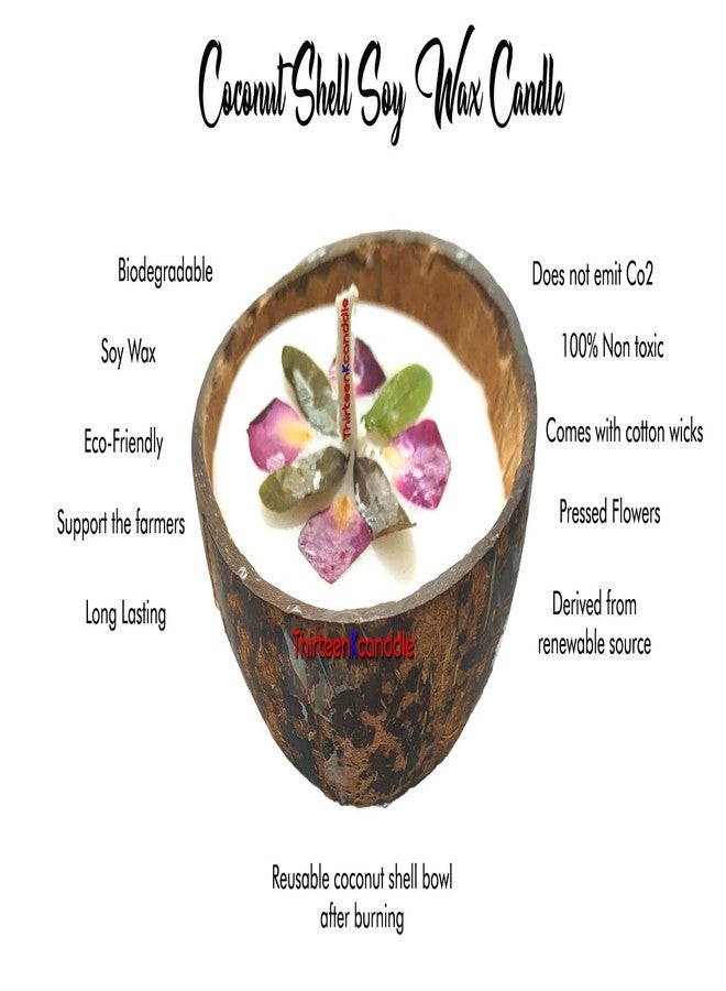 ThirteenKcanddle Coconut Shell Candles, Soy Wax, Natural, Eco-Friendly, Made with Reclaimed Coconut Shells, Flower Pressed - Image 3