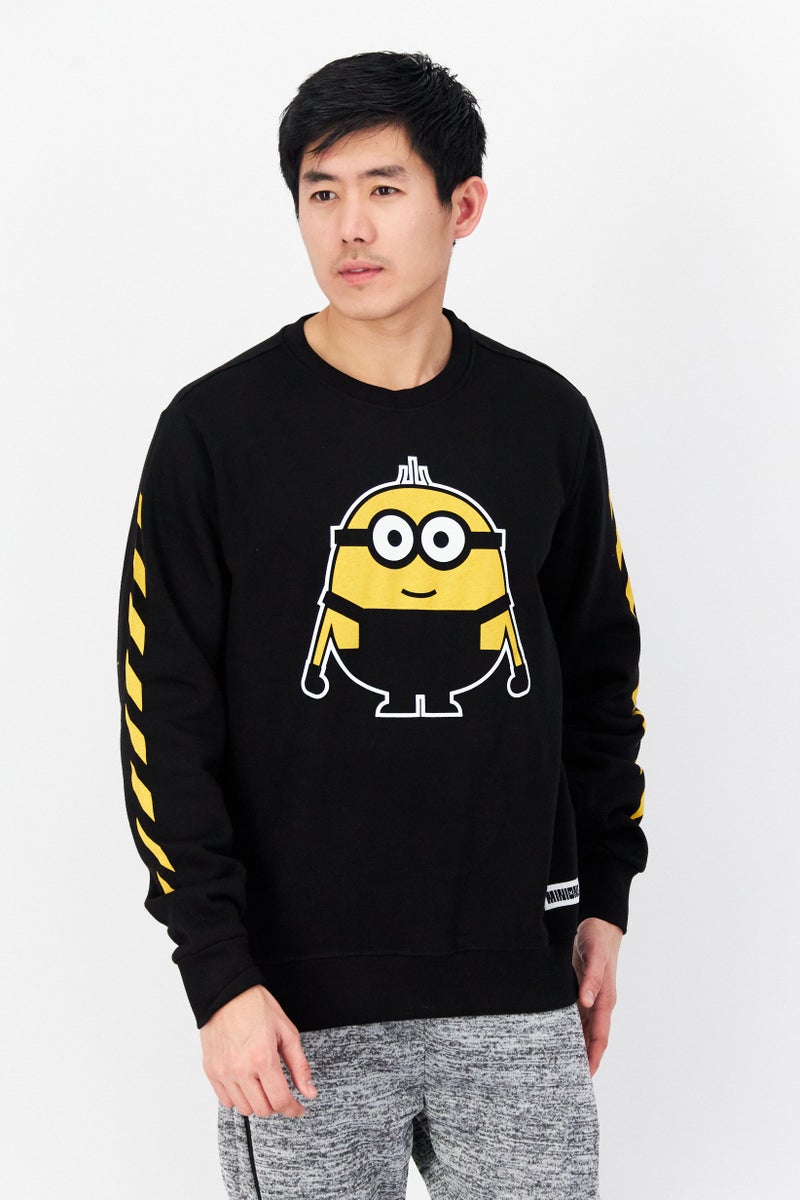 DIFUZED Men Crew Neck Graphic Print Long Sleeves Sweatshirt, Black - Image 1
