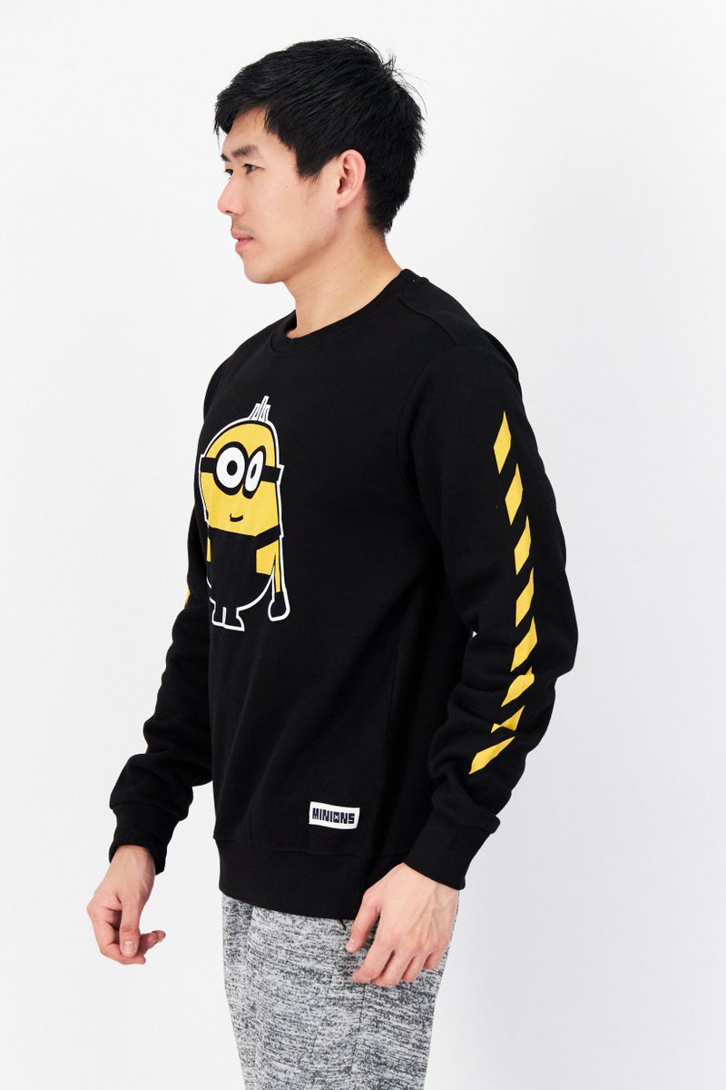 DIFUZED Men Crew Neck Graphic Print Long Sleeves Sweatshirt, Black - Image 3