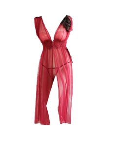 See-through Tulle Night Gown Floral Waist Belt Sleeveless Sleepwear