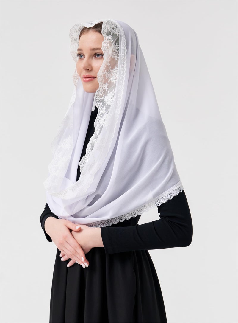 Leimandy Mulsim White Veil Infinity Scarf for Church Chiffon Hijab Head Scarf Shawl Wrap for Muslim V96 (White) - Image 3