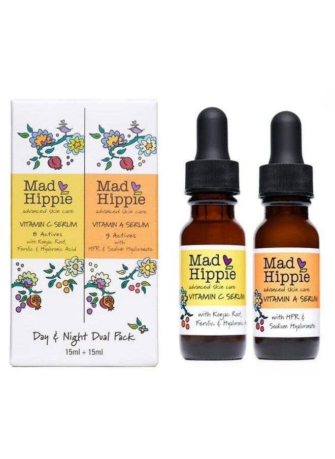 Mad Hippie Skin Care Set Day & Night Dual Pack Includes 1 Vitamin C Serum With Vitamin E & 1 Vitamin A Serum With Hpr & Aloe Natural Vegan Active Ingredients Travel Size 0.5 Fl Oz Ea  - Image 1