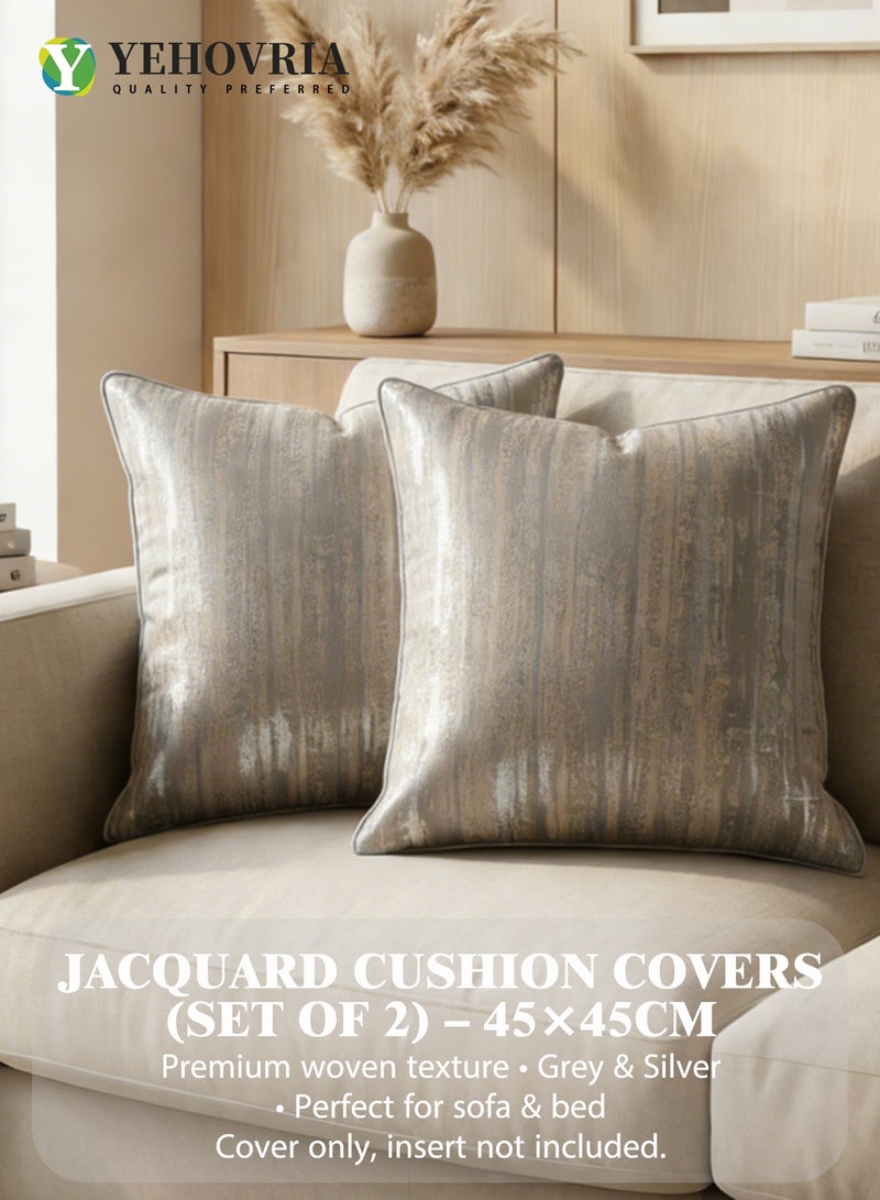ياخوفريا طقم غطاء وسادة ديكور فاخر مكون من قطعتين - أغطية وسائد عصرية بنمط تجريدي للأريكة وغرفة 45المعيشة وغرفة النوم - x45 سم، رمادي وفضي - Image 1