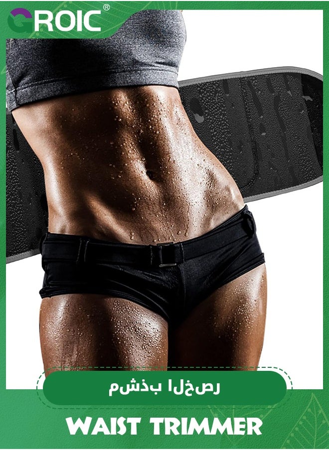 GROIC - Sweat Band Waist Trainer for Women and Men, Sweat Belt for Weight Loss, Stomach Wraps, Waist Trimmer with Pocket, Sauna Suit Waist Trimmer Plus Size Waist Trainers for Men & Women - Image 1