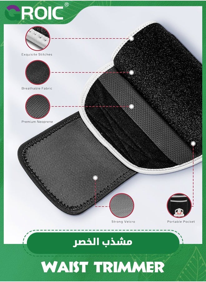 GROIC - Sweat Band Waist Trainer for Women and Men, Sweat Belt for Weight Loss, Stomach Wraps, Waist Trimmer with Pocket, Sauna Suit Waist Trimmer Plus Size Waist Trainers for Men & Women - Image 1