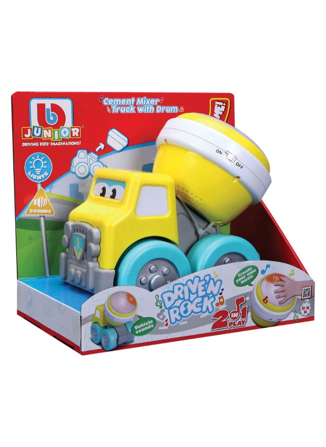 أني ماجيك لعبة سيارة Animagic BB Junior 16-89032 Drive 'N Rock Betonmischer mit Trommel مع ضوء وصوت، أصفر 