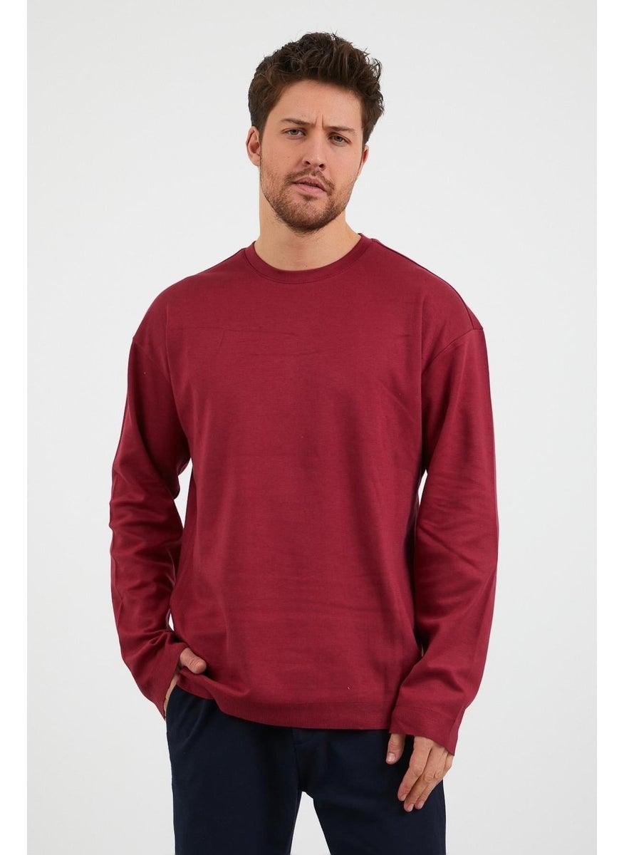 Odelon - Men's Daily Crew Neck Comfortable Oversize Sports Sweatshirt Claret Red - Image 1