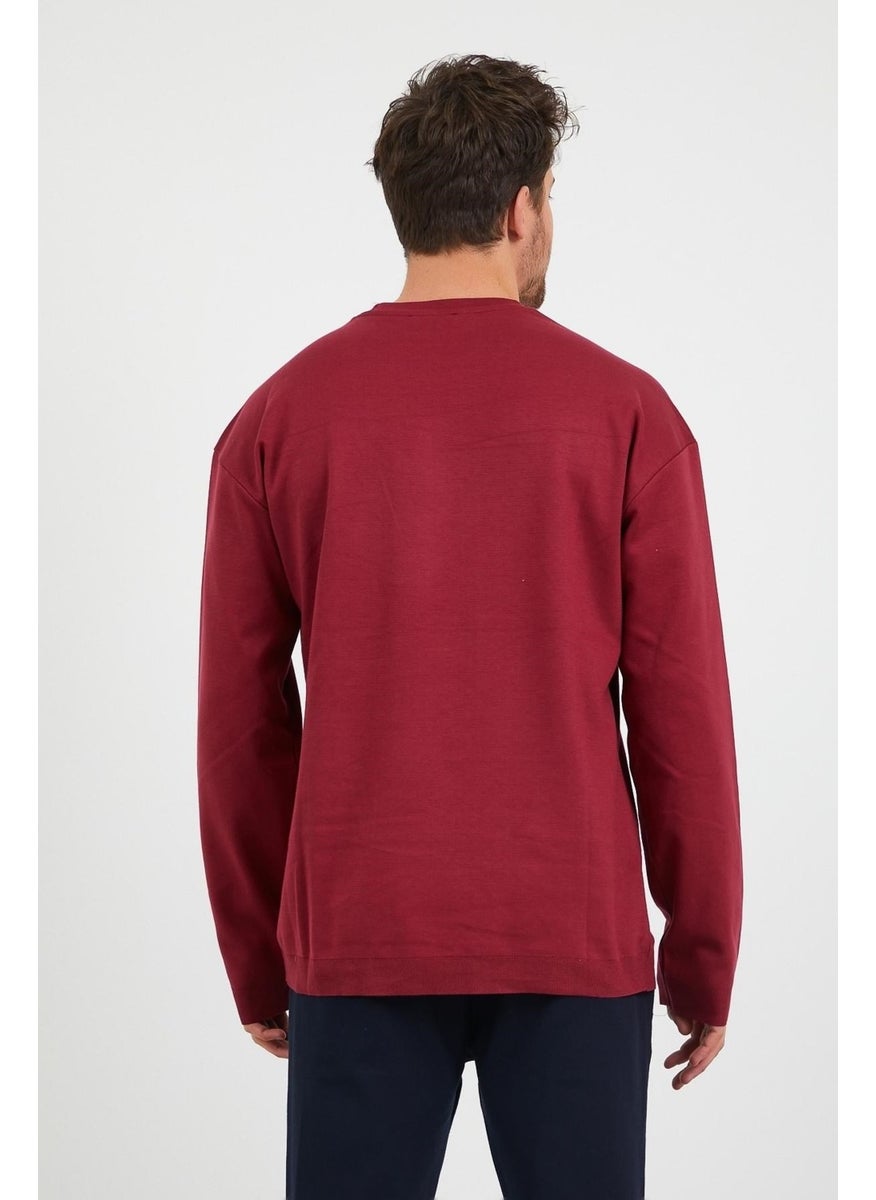 Odelon - Men's Daily Crew Neck Comfortable Oversize Sports Sweatshirt Claret Red - Image 1