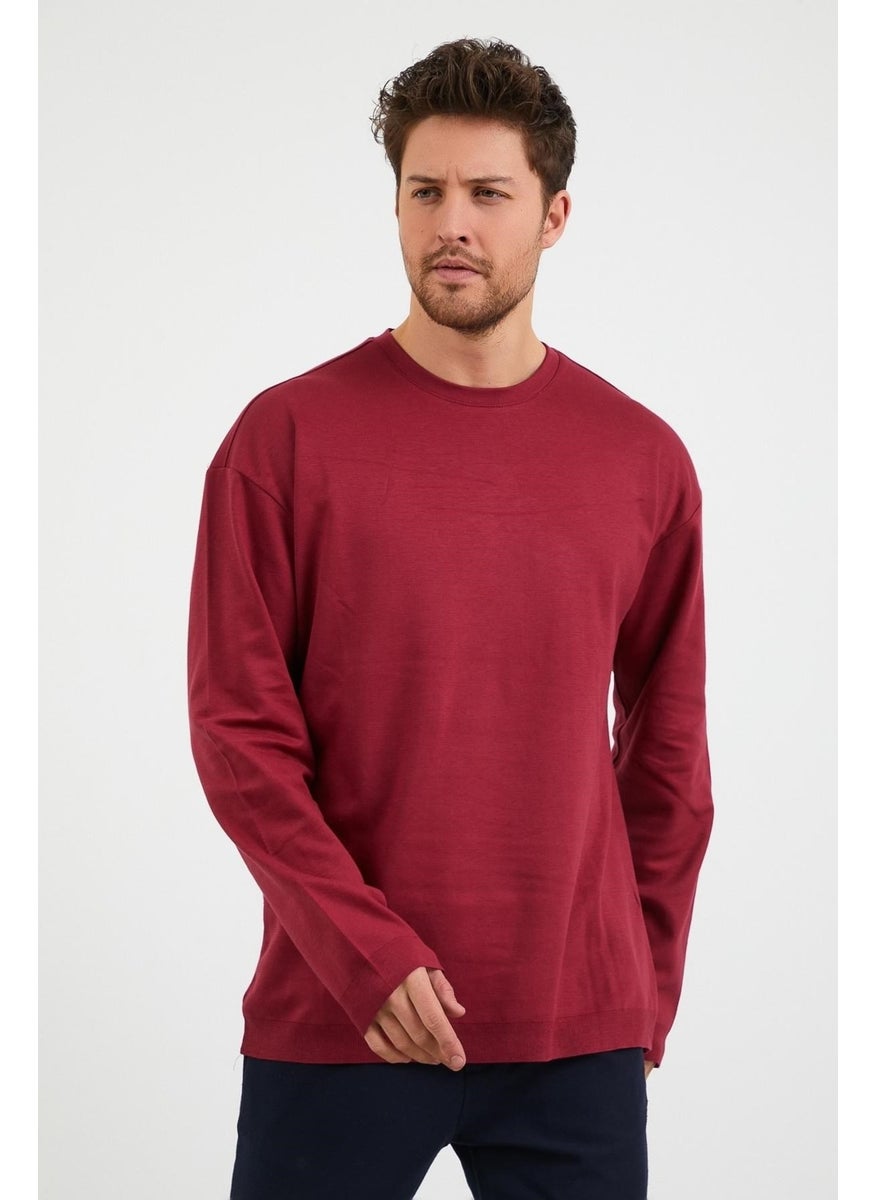 Odelon - Men's Daily Crew Neck Comfortable Oversize Sports Sweatshirt Claret Red - Image 1