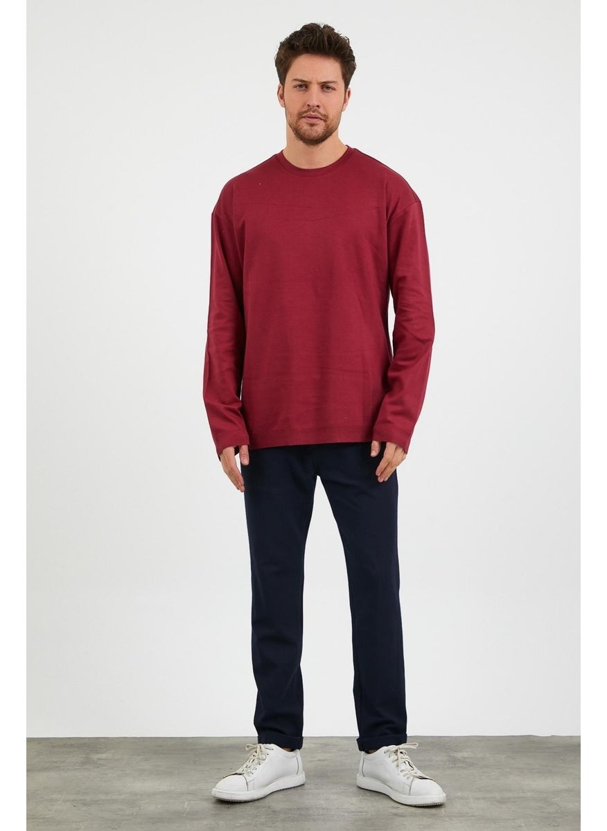 Odelon - Men's Daily Crew Neck Comfortable Oversize Sports Sweatshirt Claret Red - Image 1