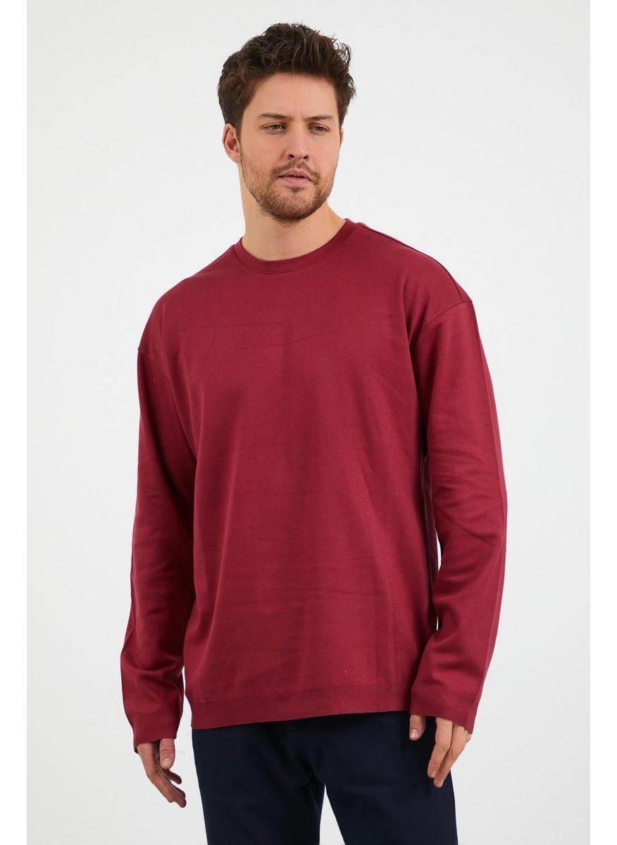 Odelon - Men's Daily Crew Neck Comfortable Oversize Sports Sweatshirt Claret Red - Image 1