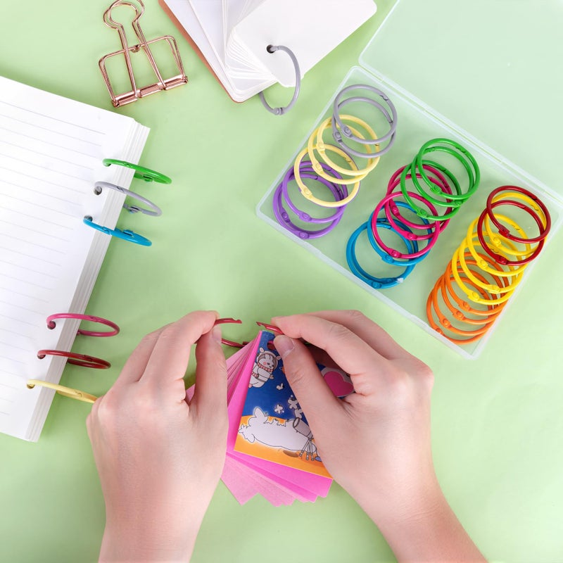 Antner 36PCS Metallic Loose Leaf Binder Rings 1 4/5" Colorful Book Rings, Metal Steel Loose Leaf Rings Keychain Key Rings Index Cards Rings Paper Rings for School Office, 9 Colors - Image 5