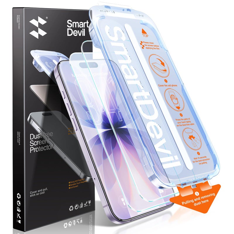SMARTDEVIL 2 Pack for iPhone 17 Screen Protector, 9H Hardness Military Grade Shatterproof, HD Clear Tempered Glass with Auto Dust-Elimination, Bubble Free, Easy Installation, Case Friendly - Image 1