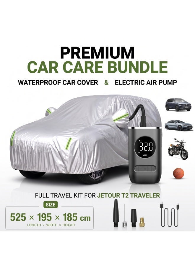 ZEESQUARE Jetour T2 Car Cover & Portable Electric Air Compressor Bundle – Waterproof 210D Oxford SUV Car Cover with UV Protection, Windproof, Dustproof, All-Weather Outdoor Cover + Digital Tire Inflator Air Pump for Cars, Motorcycles & Sports Balls - Image 1