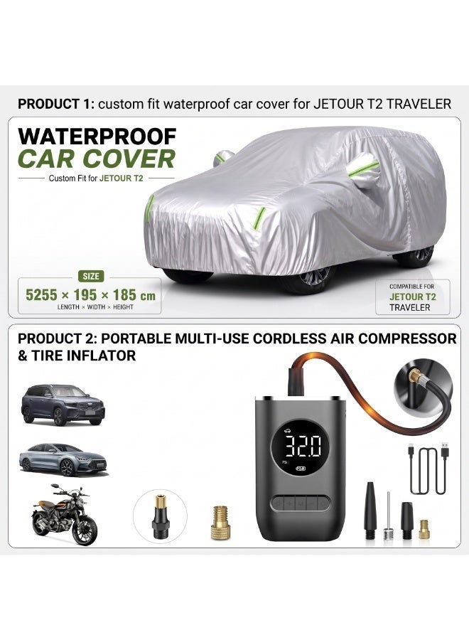 ZEESQUARE Jetour T2 Car Cover & Portable Electric Air Compressor Bundle – Waterproof 210D Oxford SUV Car Cover with UV Protection, Windproof, Dustproof, All-Weather Outdoor Cover + Digital Tire Inflator Air Pump for Cars, Motorcycles & Sports Balls - Image 4