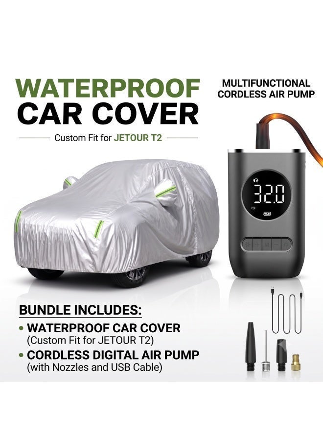 ZEESQUARE Jetour T2 Car Cover & Portable Electric Air Compressor Bundle – Waterproof 210D Oxford SUV Car Cover with UV Protection, Windproof, Dustproof, All-Weather Outdoor Cover + Digital Tire Inflator Air Pump for Cars, Motorcycles & Sports Balls - Image 5