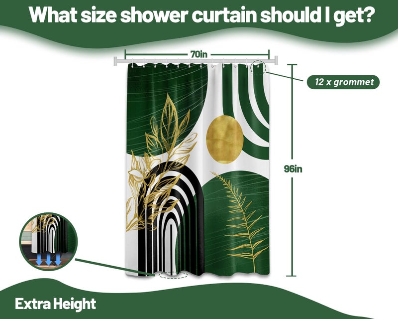 QGHOT Olive Green and Gold Shower Curtain Modern  Boho Mid Century Shower Curtains for Bathroom Decor MCM Minimalist Leaf Simple Bath Curtain Set  Waterproof Fabric  70"" W x 96"" L - Image 4