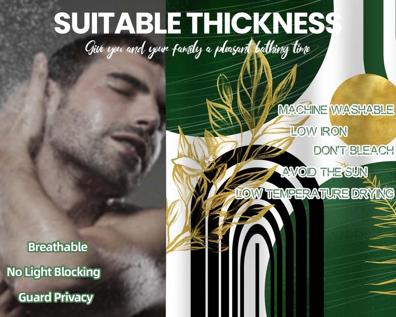QGHOT Olive Green and Gold Shower Curtain Modern  Boho Mid Century Shower Curtains for Bathroom Decor MCM Minimalist Leaf Simple Bath Curtain Set  Waterproof Fabric  70"" W x 96"" L - Image 5