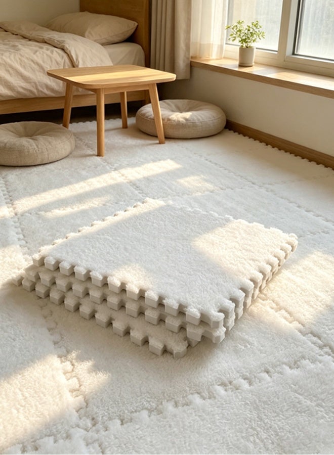 6 Pcs Plush Foam Floor Mat Square Interlocking Carpet Tiles with Border Fluffy Play Mat Floor Tiles Fluffy Area Rugs Square Soft Climbing Area Rugs DIY Floor Crawling Mat Tiles for Home Playroom Decor (White) - Image 1