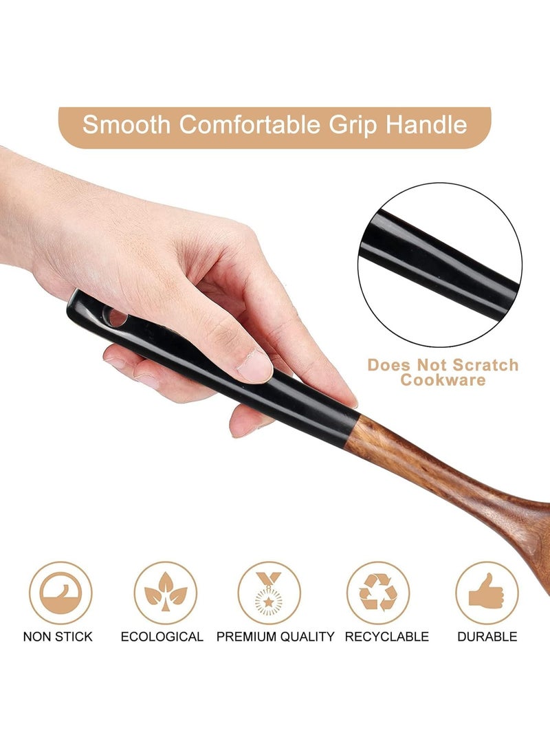 سيوسي Wooden Spatula Set, Wooden Cookwares, Non-Toxic Kitchen Utensils, Natural Bamboo Spoons for Flipping Pancakes, Stir-frying with Wok, Fish & Eggs, Slotted and Flat Design (2-Pieces) - Image 3