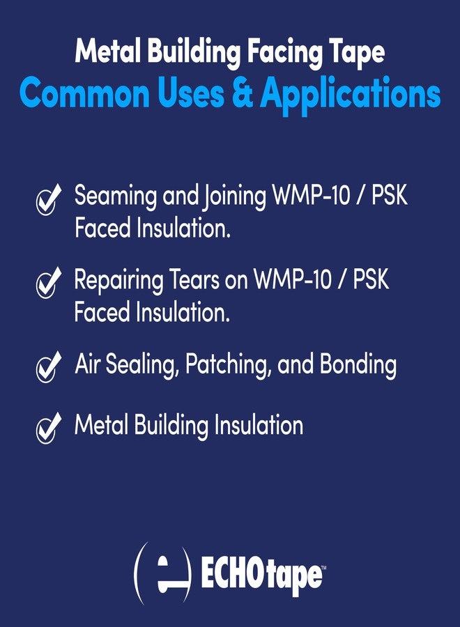 شريط ECHOtape FS-G7735 | شريط Lamtec WMP-10/PSK متعدد الاستخدامات | شريط عازل للمباني المعدنية | شريط أبيض للوصلات والإصلاح | لاصق أكريليك مقاوم للطقس البارد | شريط للمقاولين | 2.83 بوصة × 50 ياردة - Image 3