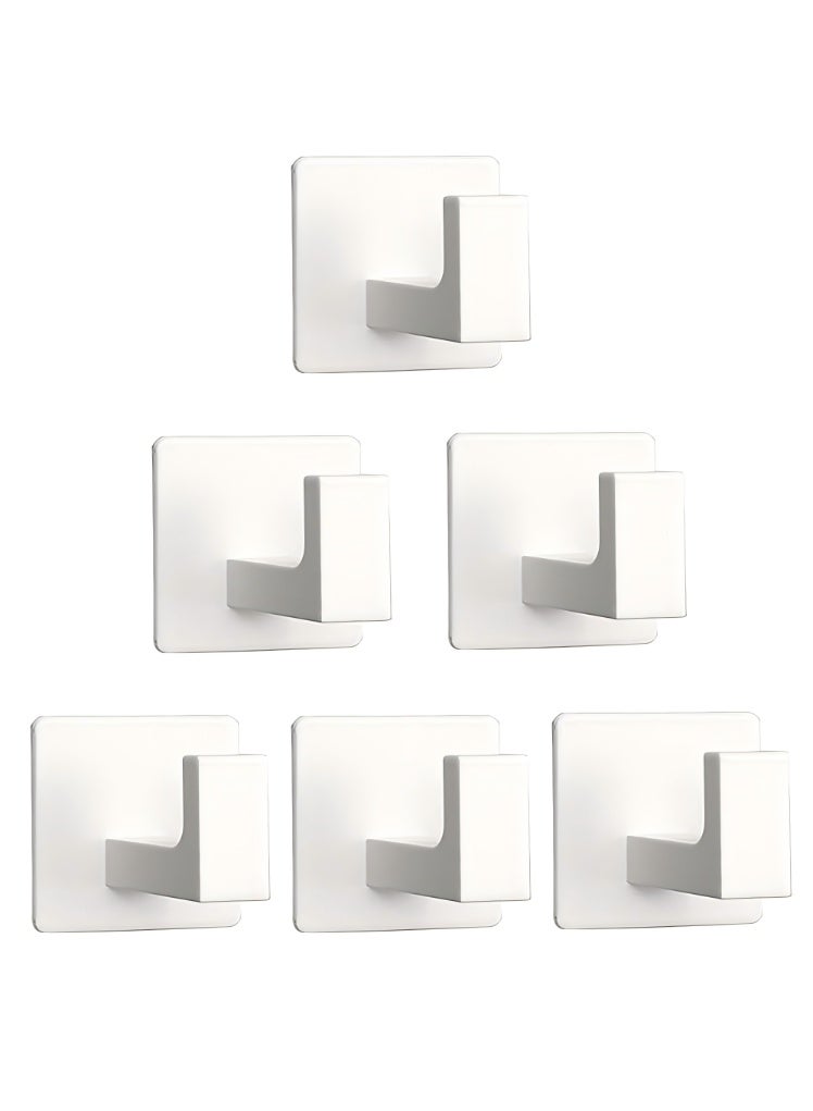 fantasize خطاف منشفة الحمام، 6 قطع خطافات مربعة ذاتية اللصق، خطاف رداء قوي بدون حفر، شماعة ملابس من الألمنيوم الثقيل، خطافات حائط للحمام وغرفة النوم والمطبخ (2 بوصة، أبيض) - Image 1