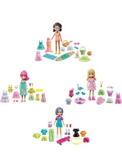 Polly Pocket Travel Toy Playset With Four (3Inch) Dolls And 50+ Fashion Accessories Splashinstyle Fashion Pack  - Image 1