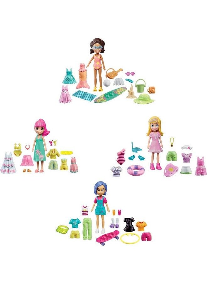 Polly Pocket Travel Toy Playset With Four (3Inch) Dolls And 50+ Fashion Accessories Splashinstyle Fashion Pack  - Image 1