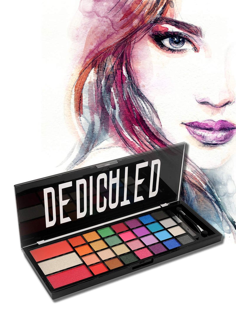 INCOLOR Dedicated Make Up Kit for GirlsWomen with 28 Eyeshadow 2 Blusher and 1 Highlighter with Eye Shadow and Blusher Brush Applicator Makeup Palette 100 Gram - Image 4
